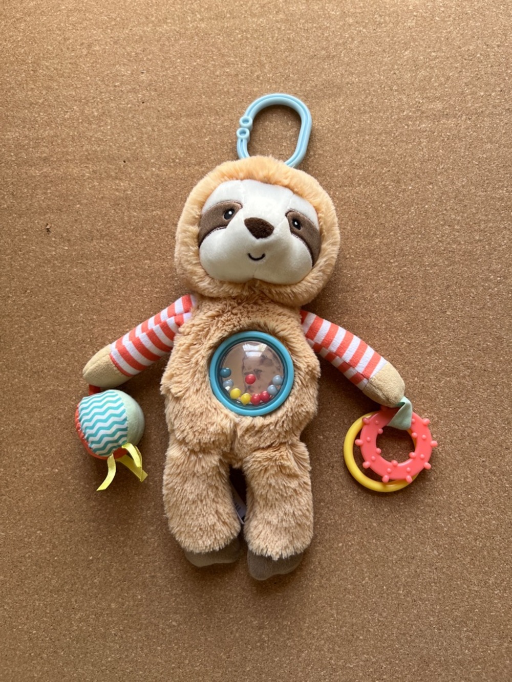 Carter's Plush Sloth Activity Toy in Brown with Blue Clip